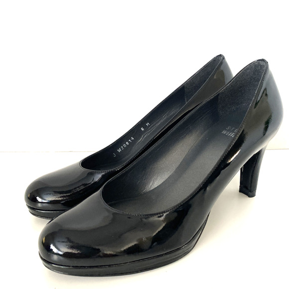 Stuart Weitzman Platswoon Pump Patent Leather Black 2.75" Heel Round Toe… - Picture 4 of 7